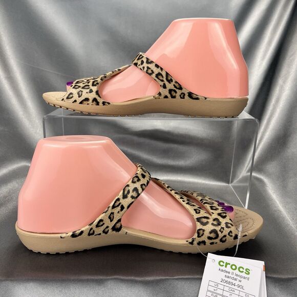 Crocs Kadee‎ II Leopard Sandals Women's 7 Strappy Slides Spring Shoes 206894-90L - Picture 10 of 14